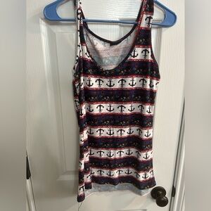 Rue21 Anchor Stripe Women's Tank Top - Red, Blue, White Size large EUC